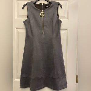 DKNY Suede Sleeveless A-line Dress with Double Zipper, Size 8, Grey